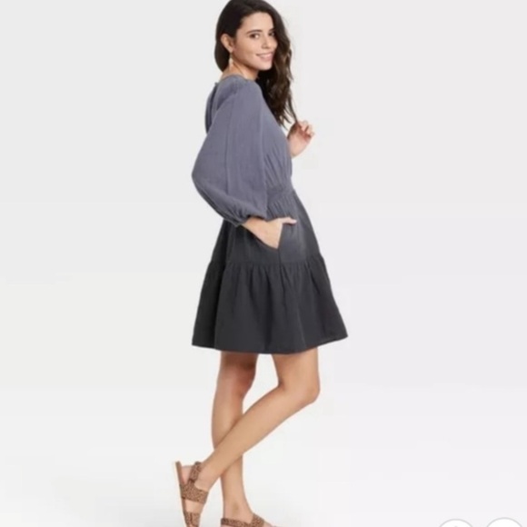 grey ombre Long Sleeve Tiered Dress - Universal Thread - Picture 2 of 7